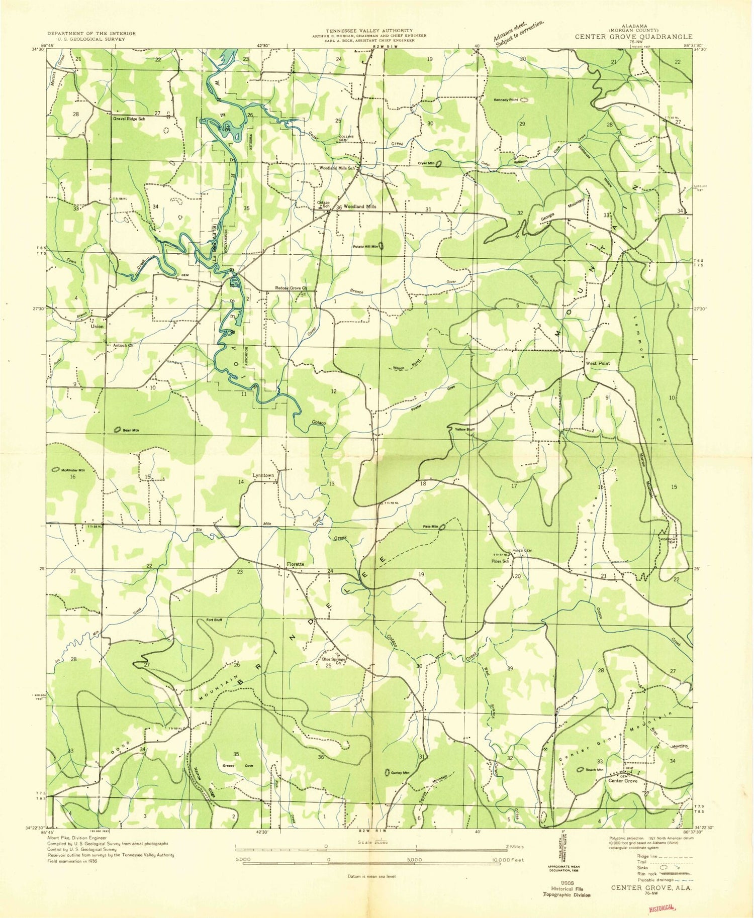 Classic USGS Center Grove Alabama 7.5'x7.5' Topo Map Image