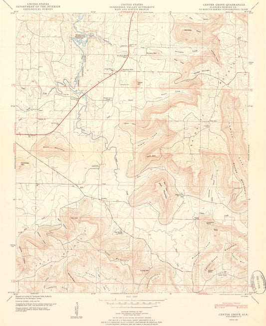 Classic USGS Center Grove Alabama 7.5'x7.5' Topo Map Image