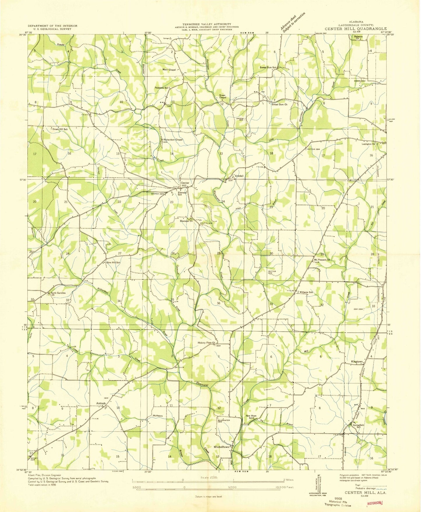 Classic USGS Center Hill Alabama 7.5'x7.5' Topo Map Image