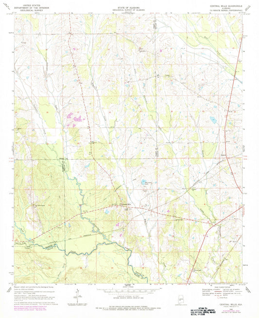 Classic USGS Central Mills Alabama 7.5'x7.5' Topo Map Image