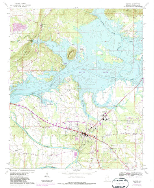 Classic USGS Centre Alabama 7.5'x7.5' Topo Map Image