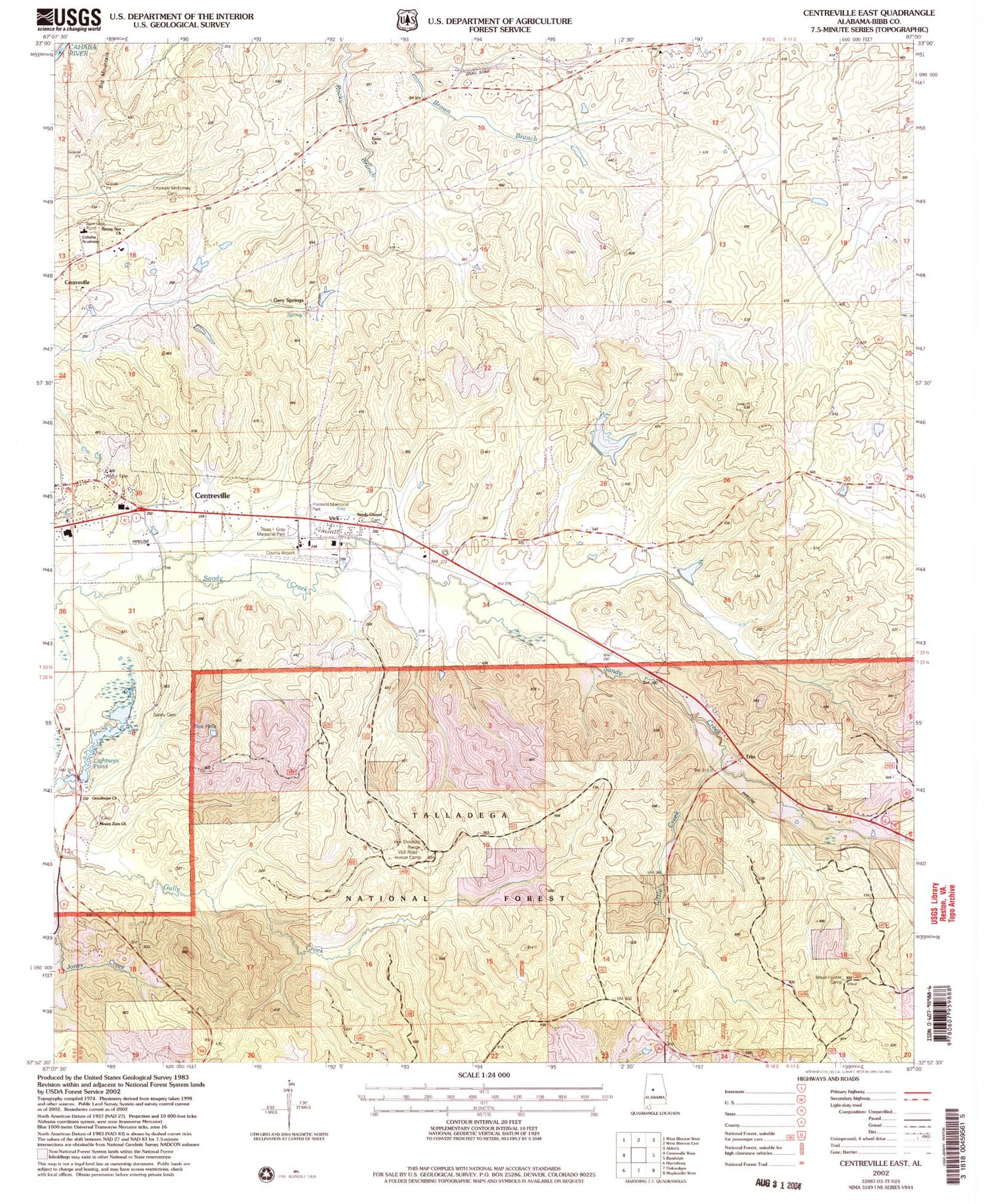 Classic USGS Centreville East Alabama 7.5'x7.5' Topo Map Image