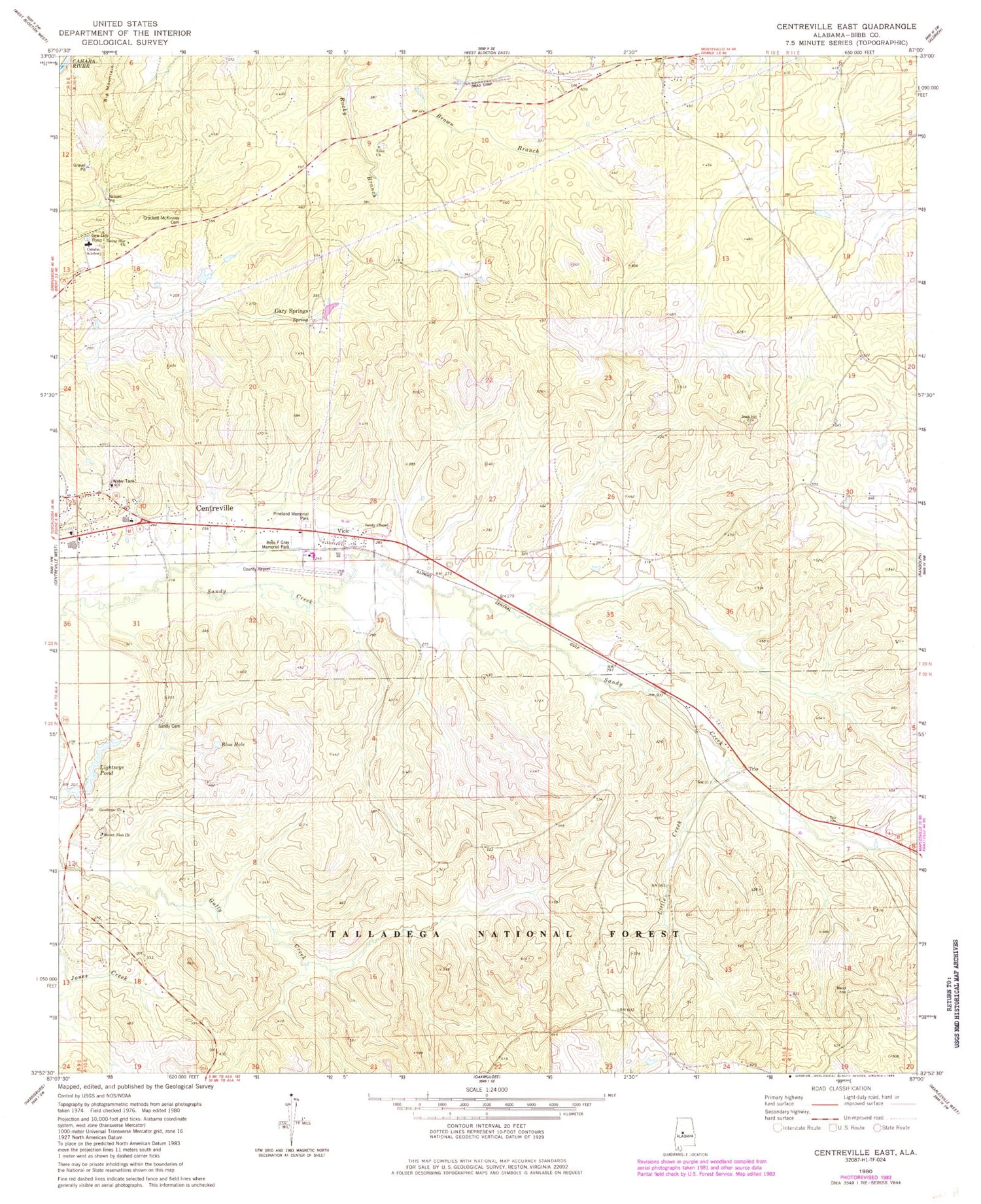 Classic USGS Centreville East Alabama 7.5'x7.5' Topo Map Image