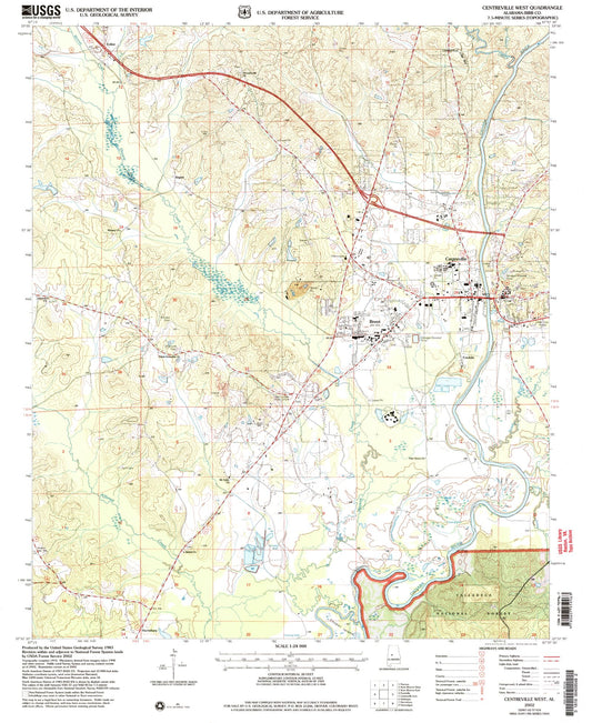 Classic USGS Centreville West Alabama 7.5'x7.5' Topo Map Image