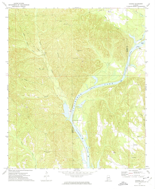 Classic USGS Chance Alabama 7.5'x7.5' Topo Map Image