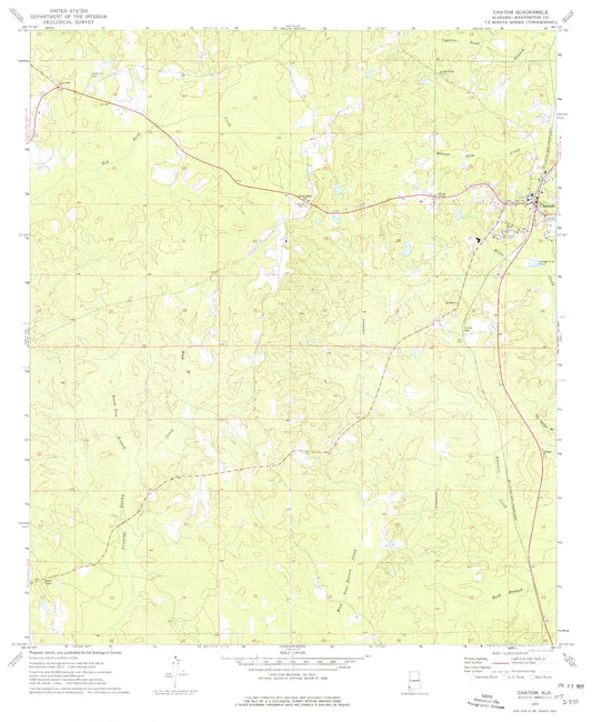 Classic USGS Chatom Alabama 7.5'x7.5' Topo Map Image