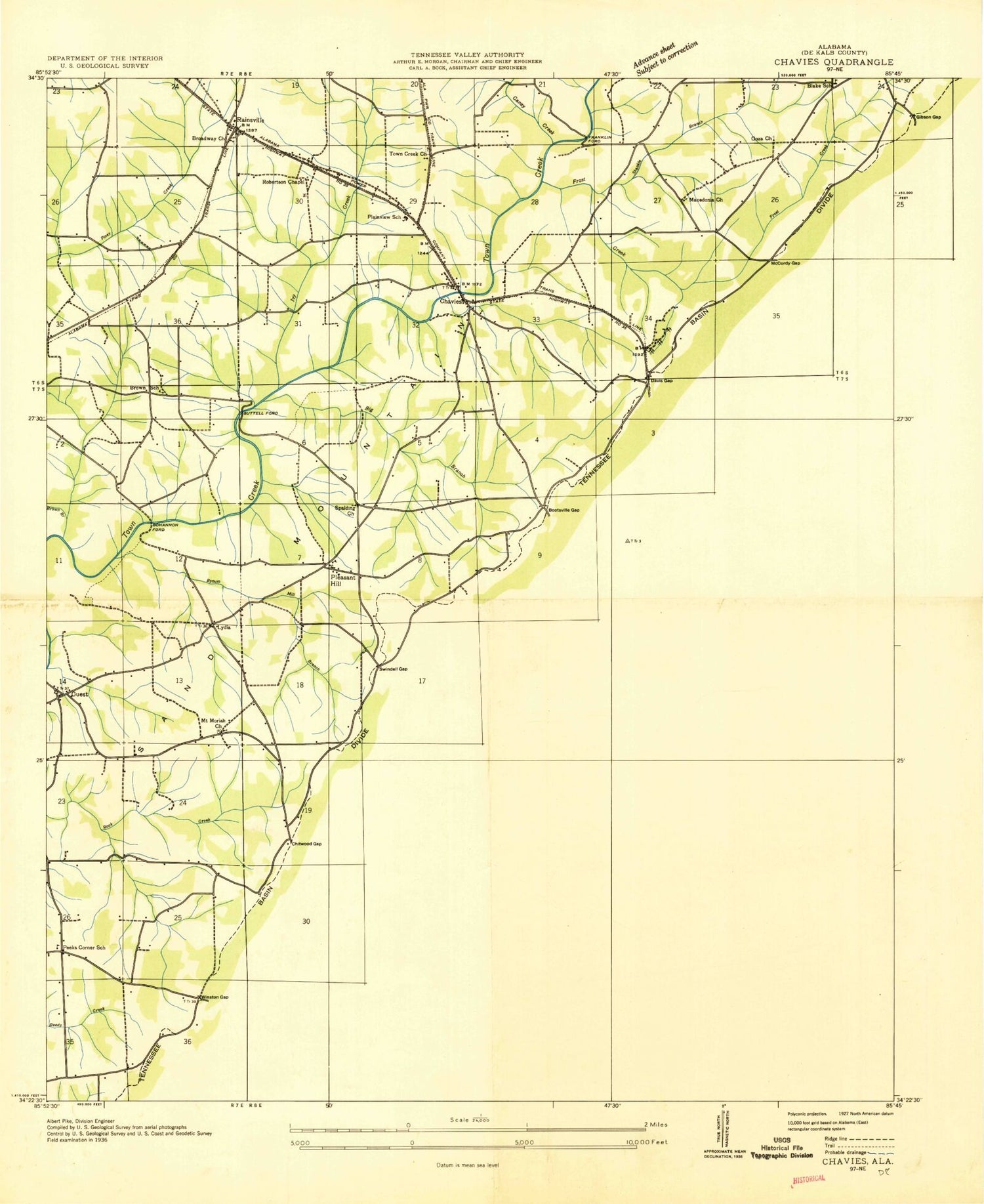 Classic USGS Chavies Alabama 7.5'x7.5' Topo Map Image
