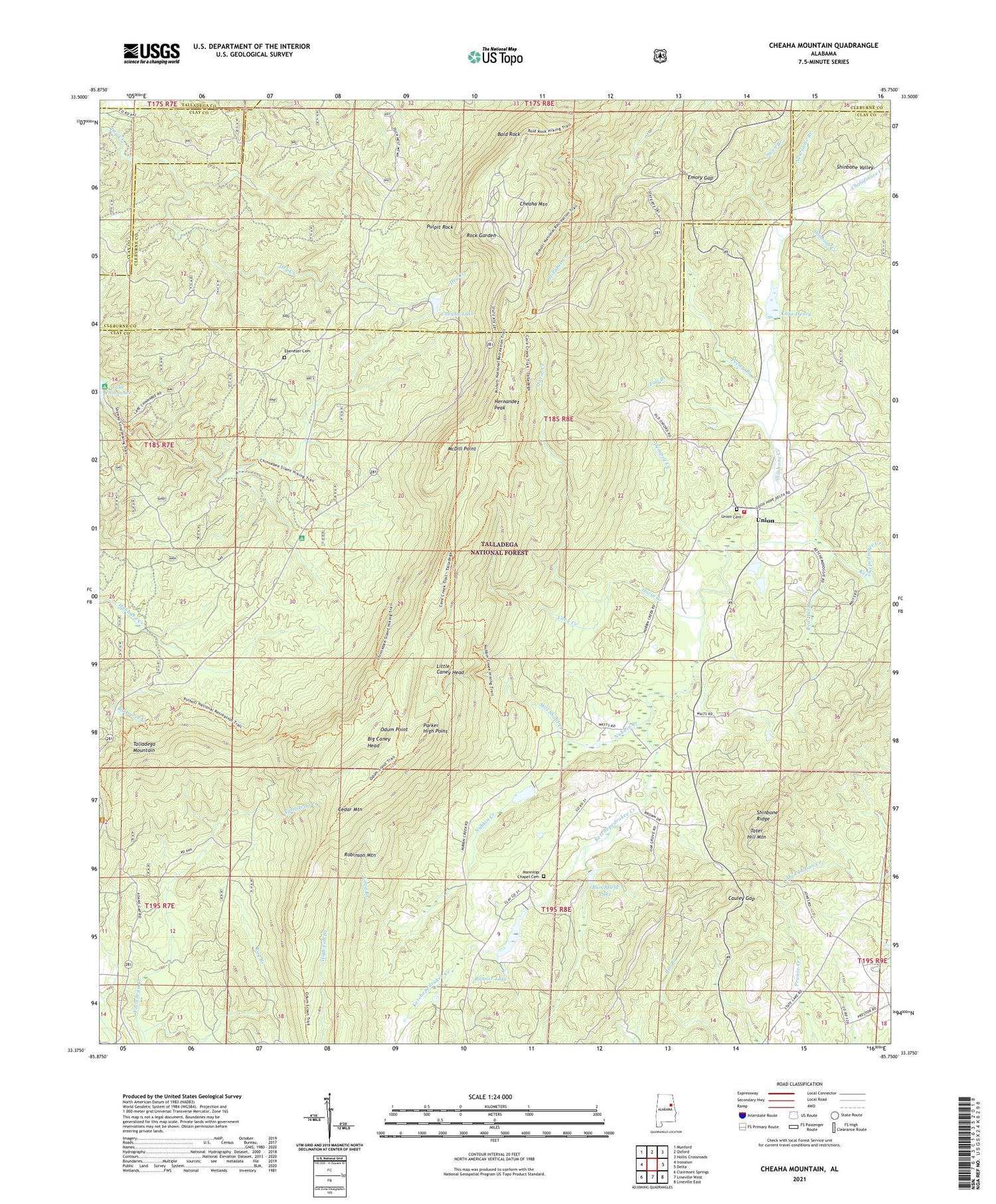 Cheaha Mountain Alabama US Topo Map Image