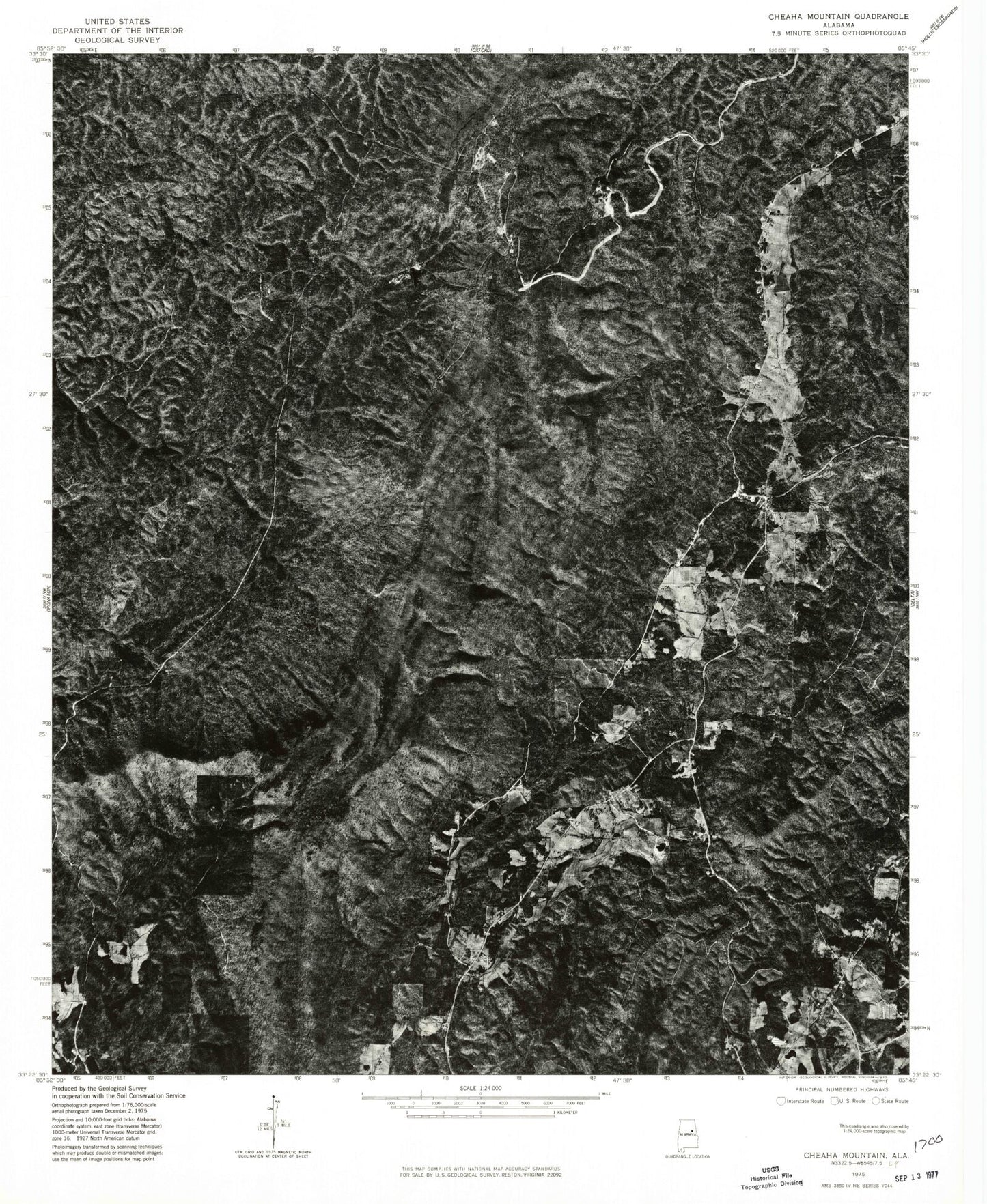 USGS Classic Cheaha Mountain Alabama 7.5'x7.5' Topo Map Image
