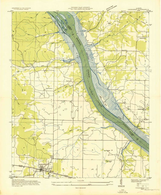 Classic USGS Cherokee Alabama 7.5'x7.5' Topo Map Image
