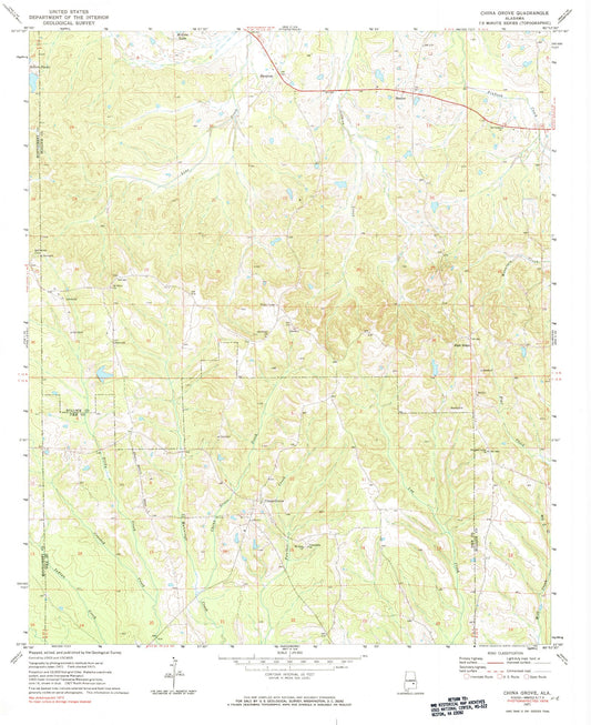 Classic USGS China Grove Alabama 7.5'x7.5' Topo Map Image