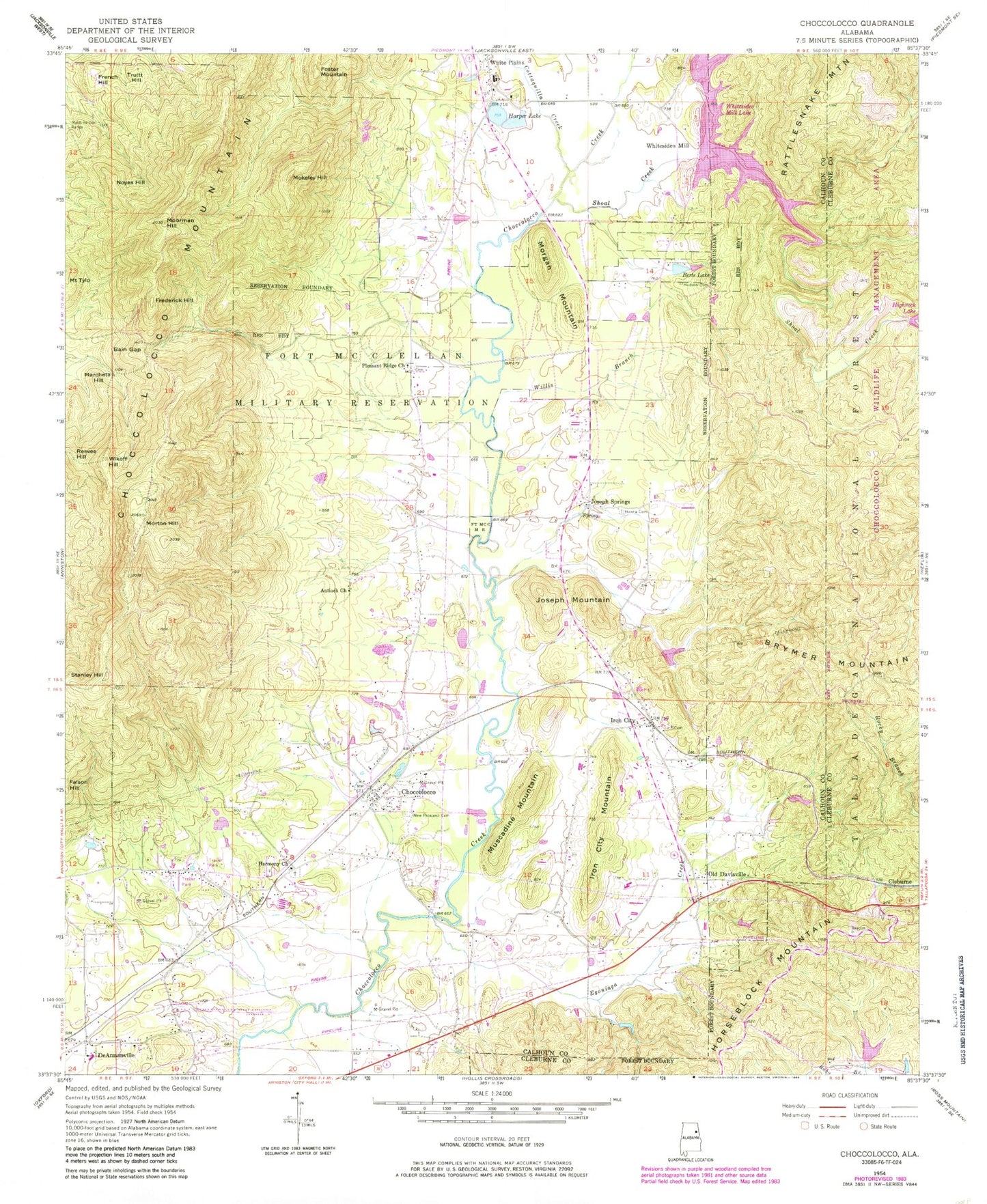 Classic USGS Choccolocco Alabama 7.5'x7.5' Topo Map Image