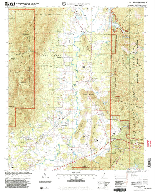 Classic USGS Choccolocco Alabama 7.5'x7.5' Topo Map Image