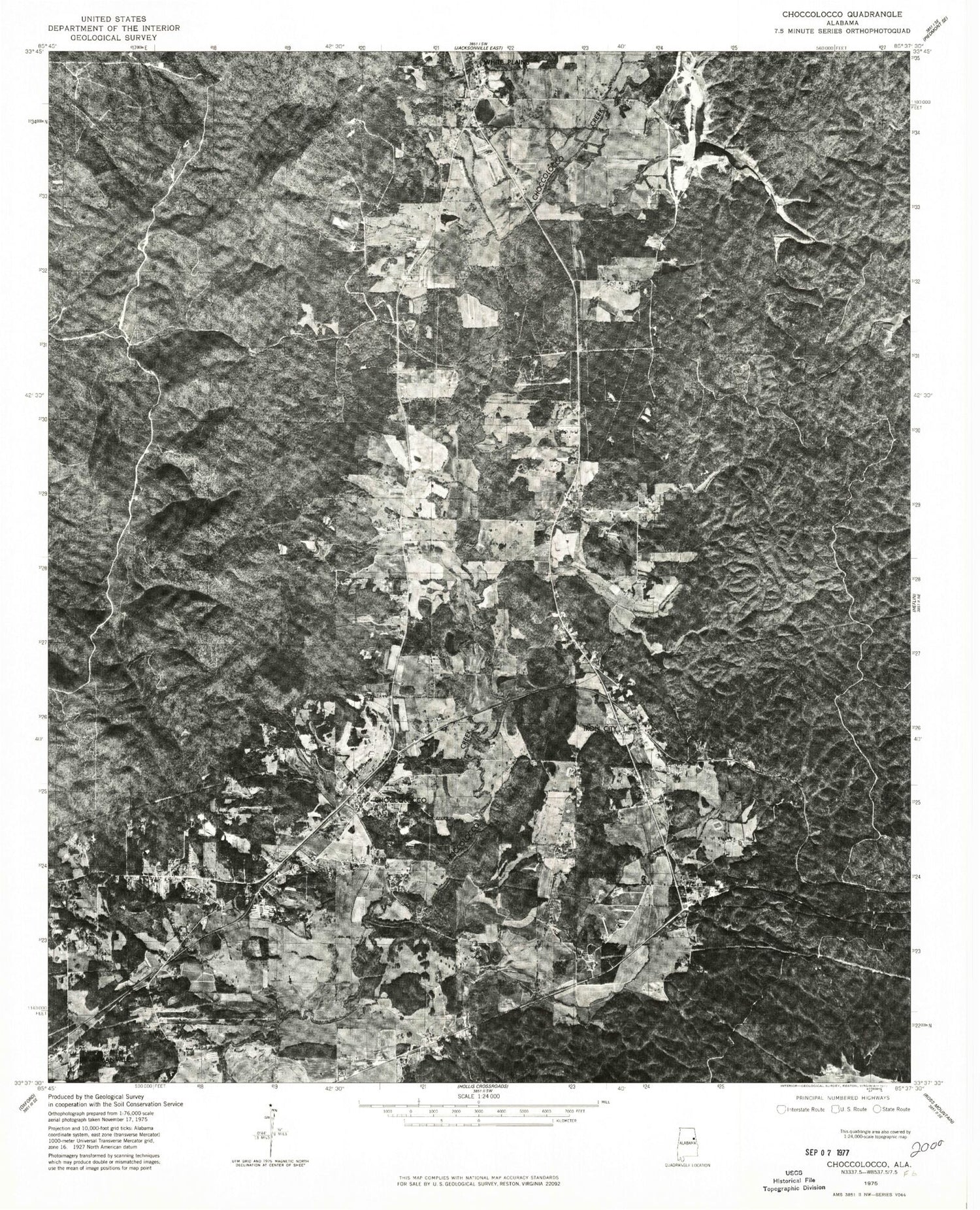 Classic USGS Choccolocco Alabama 7.5'x7.5' Topo Map Image