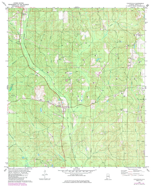 Classic USGS Chunchula Alabama 7.5'x7.5' Topo Map Image