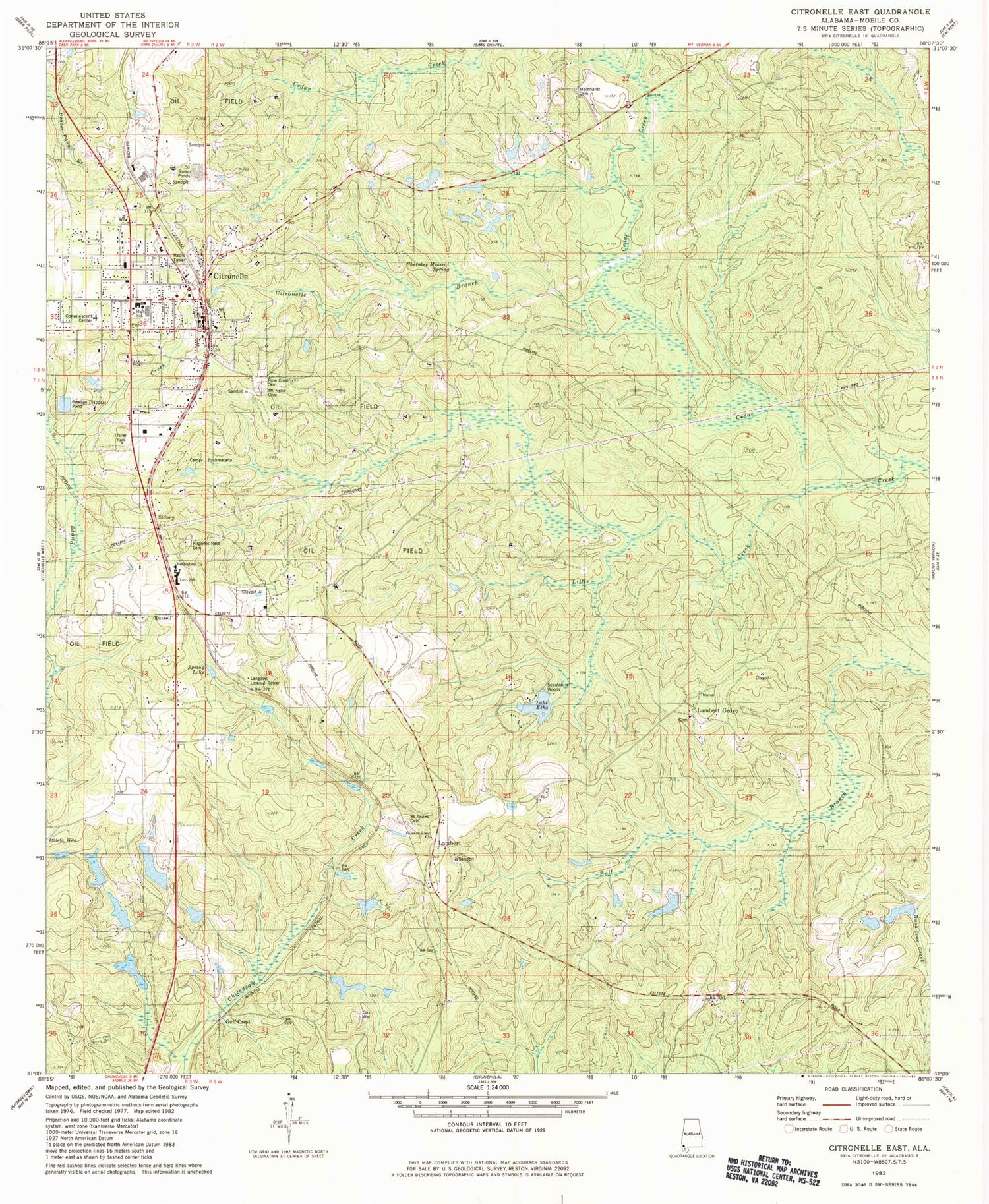 Classic USGS Citronelle East Alabama 7.5'x7.5' Topo Map Image