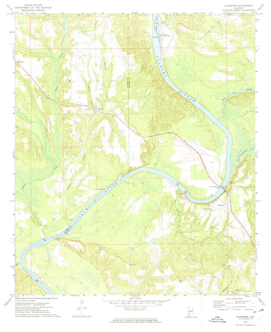 Classic USGS Claiborne Alabama 7.5'x7.5' Topo Map Image