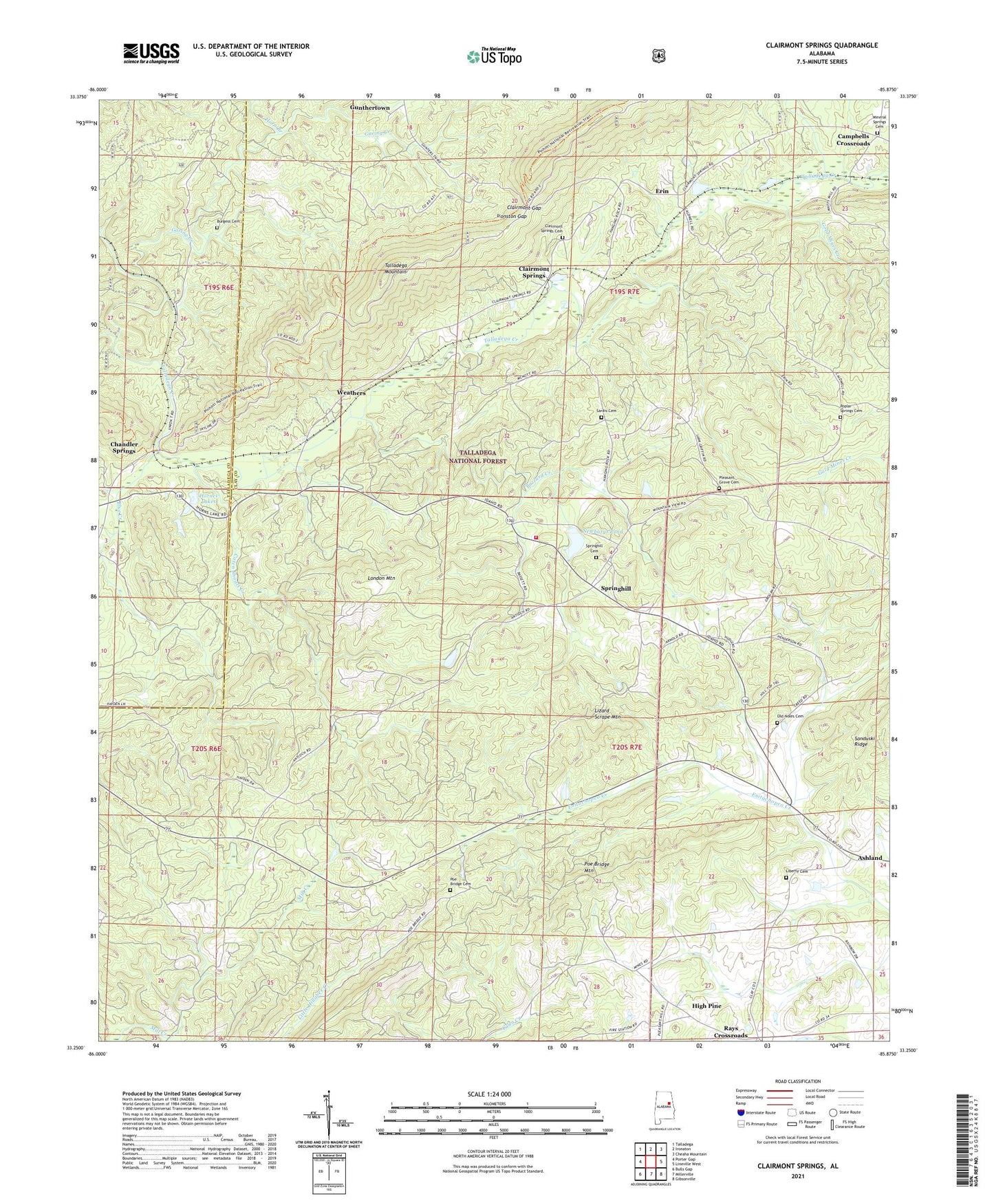 Clairmont Springs Alabama US Topo Map Image