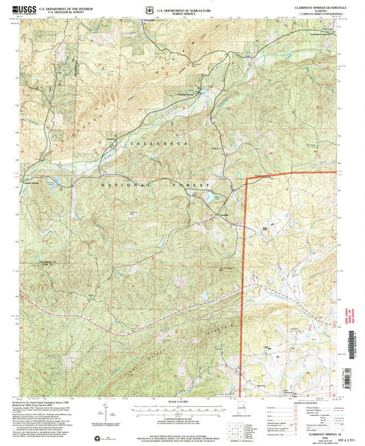 Classic USGS Clairmont Springs Alabama 7.5'x7.5' Topo Map Image