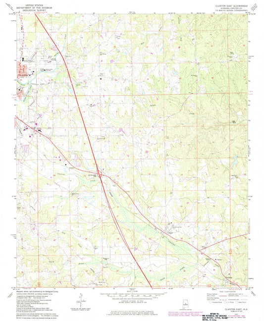 Classic USGS Clanton East Alabama 7.5'x7.5' Topo Map Image