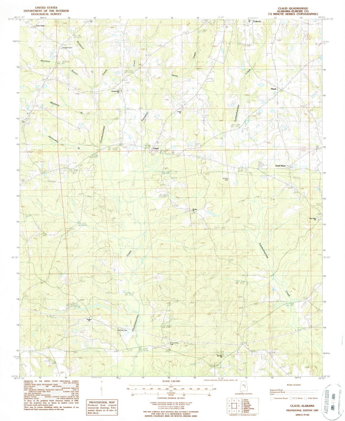 Classic USGS Claud Alabama 7.5'x7.5' Topo Map Image