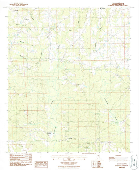 Classic USGS Claud Alabama 7.5'x7.5' Topo Map Image