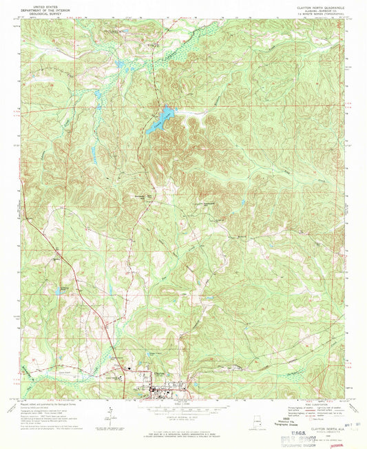 Classic USGS Clayton North Alabama 7.5'x7.5' Topo Map Image