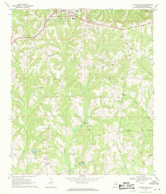 Classic USGS Clayton South Alabama 7.5'x7.5' Topo Map Image
