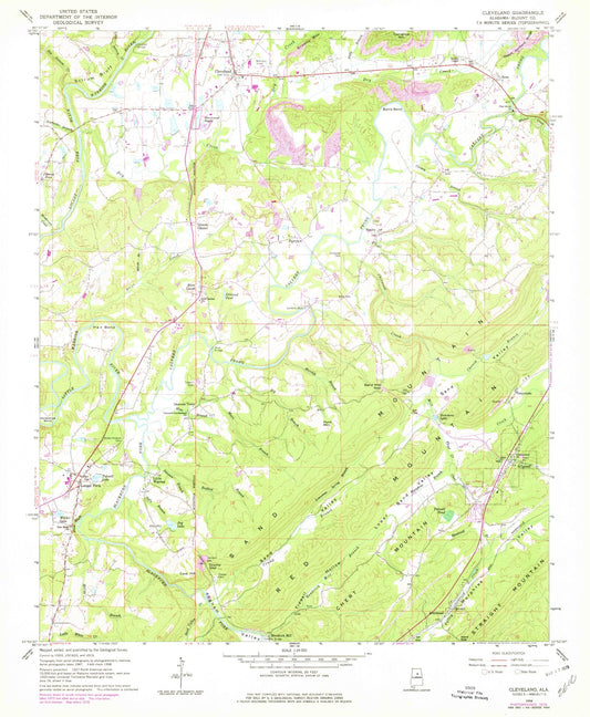 Classic USGS Cleveland Alabama 7.5'x7.5' Topo Map Image