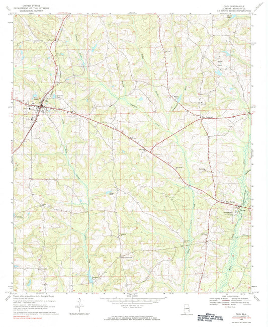 Classic USGS Clio Alabama 7.5'x7.5' Topo Map Image