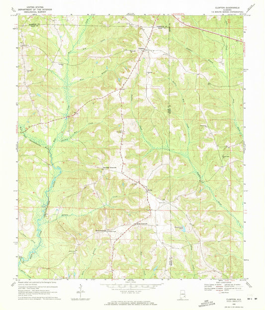 Classic USGS Clopton Alabama 7.5'x7.5' Topo Map Image