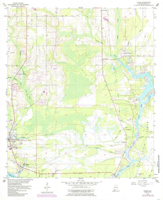 Classic USGS Coden Alabama 7.5'x7.5' Topo Map Image