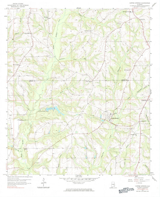 Classic USGS Coffee Springs Alabama 7.5'x7.5' Topo Map Image