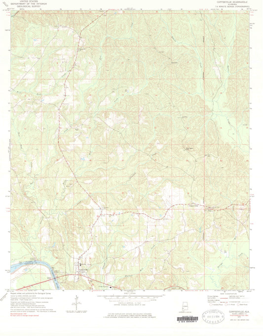Classic USGS Coffeeville Alabama 7.5'x7.5' Topo Map Image