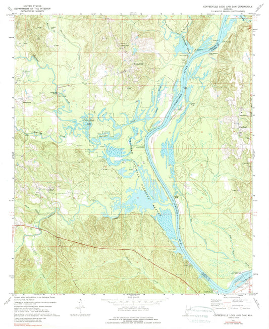 Classic USGS Coffeeville Lock And Dam Alabama 7.5'x7.5' Topo Map Image