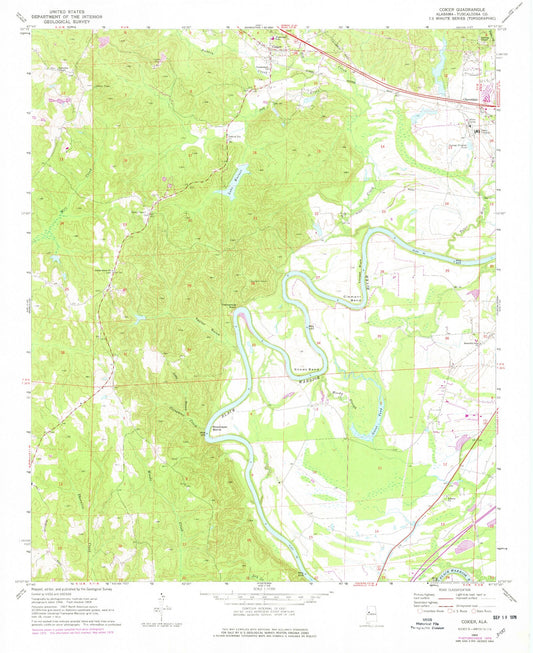 Classic USGS Coker Alabama 7.5'x7.5' Topo Map Image