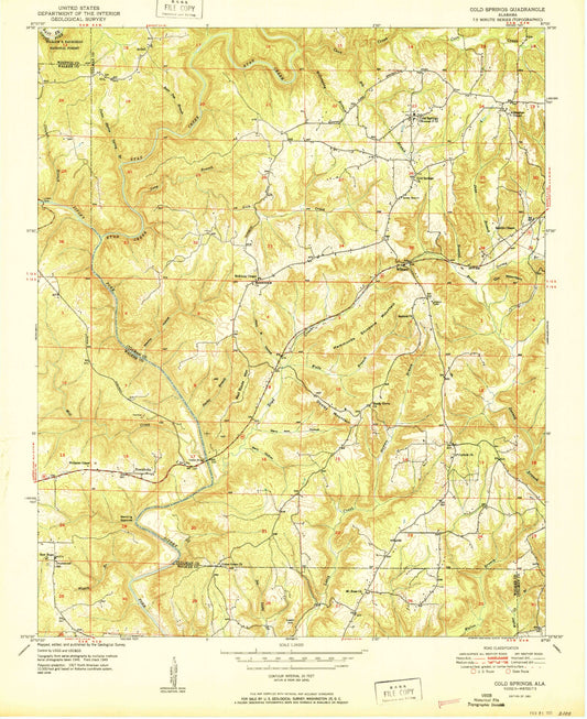 Classic USGS Cold Springs Alabama 7.5'x7.5' Topo Map Image