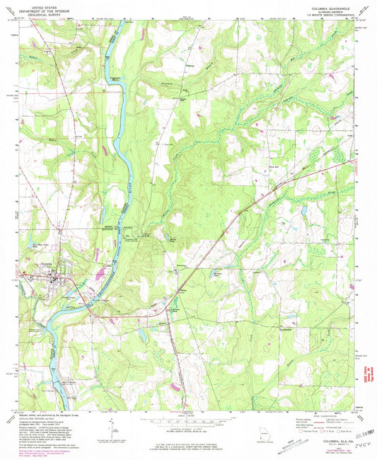 Classic USGS Columbia Alabama 7.5'x7.5' Topo Map Image