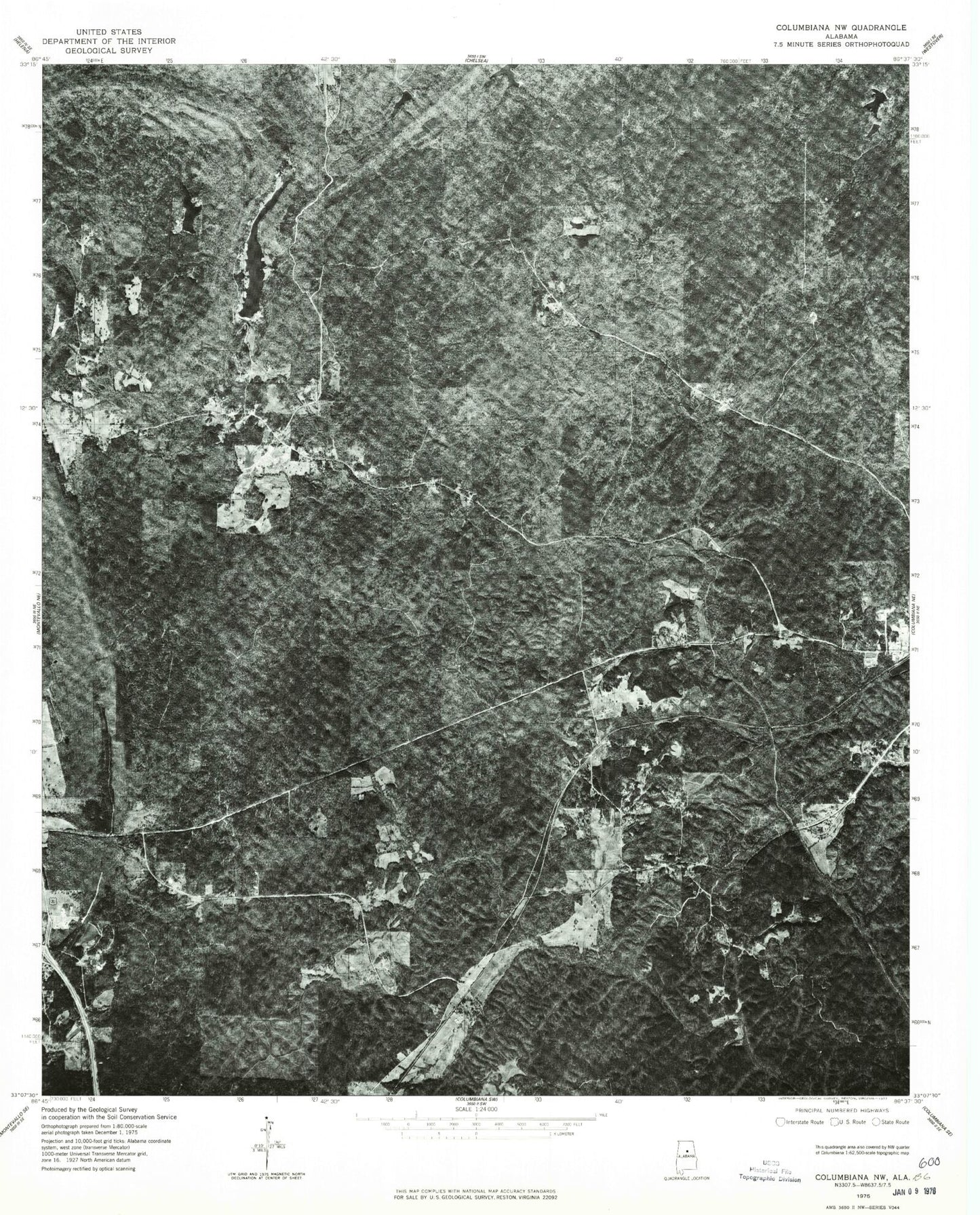 Classic USGS Bounds Lake Alabama 7.5'x7.5' Topo Map Image