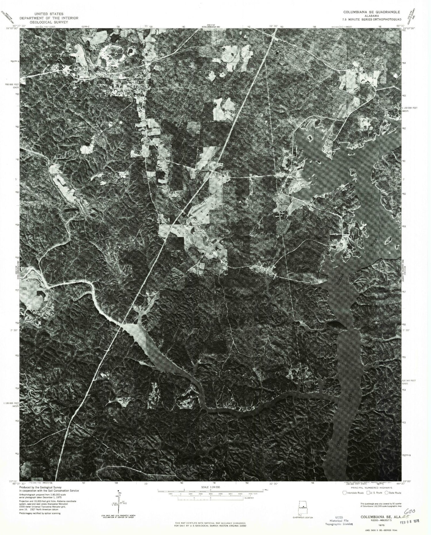 Classic USGS Shelby Alabama 7.5'x7.5' Topo Map Image