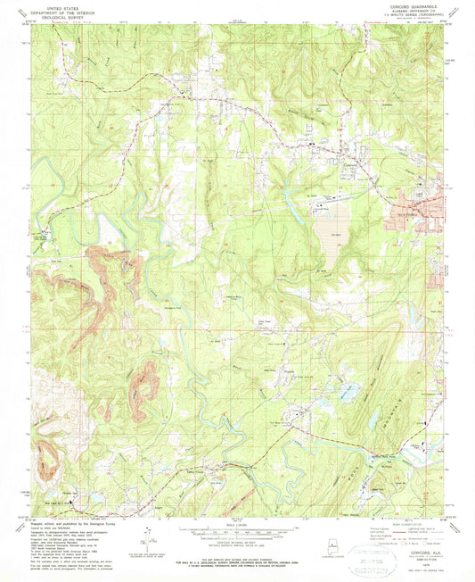 Classic USGS Concord Alabama 7.5'x7.5' Topo Map Image