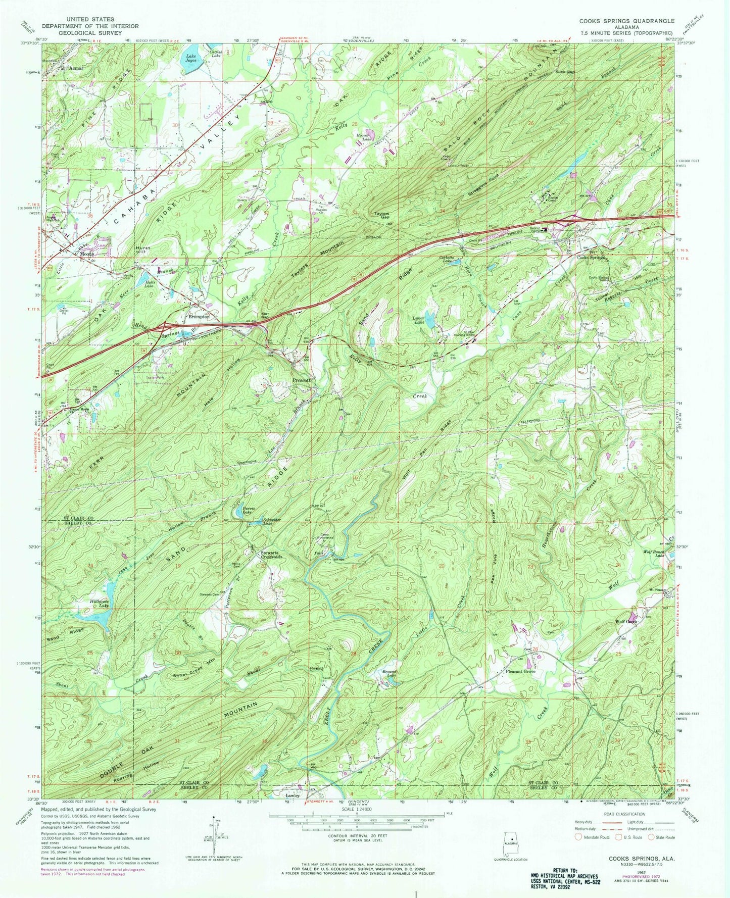 Classic USGS Cooks Springs Alabama 7.5'x7.5' Topo Map Image
