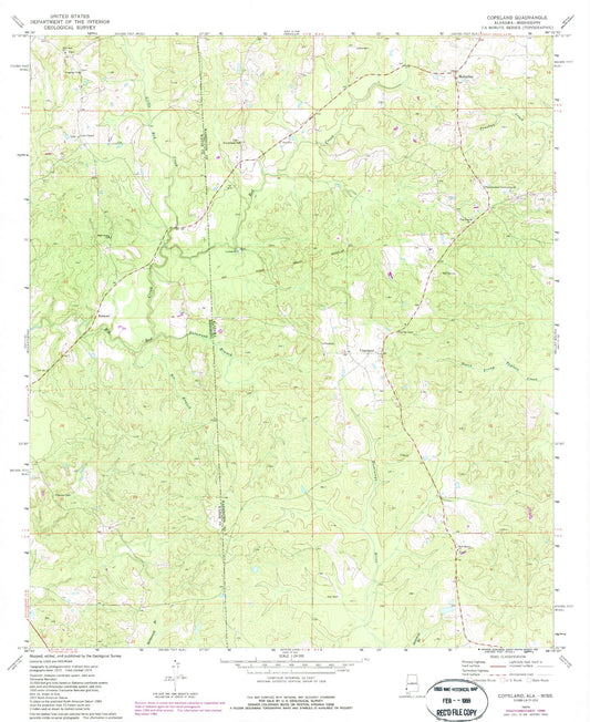 Classic USGS Copeland Alabama 7.5'x7.5' Topo Map Image