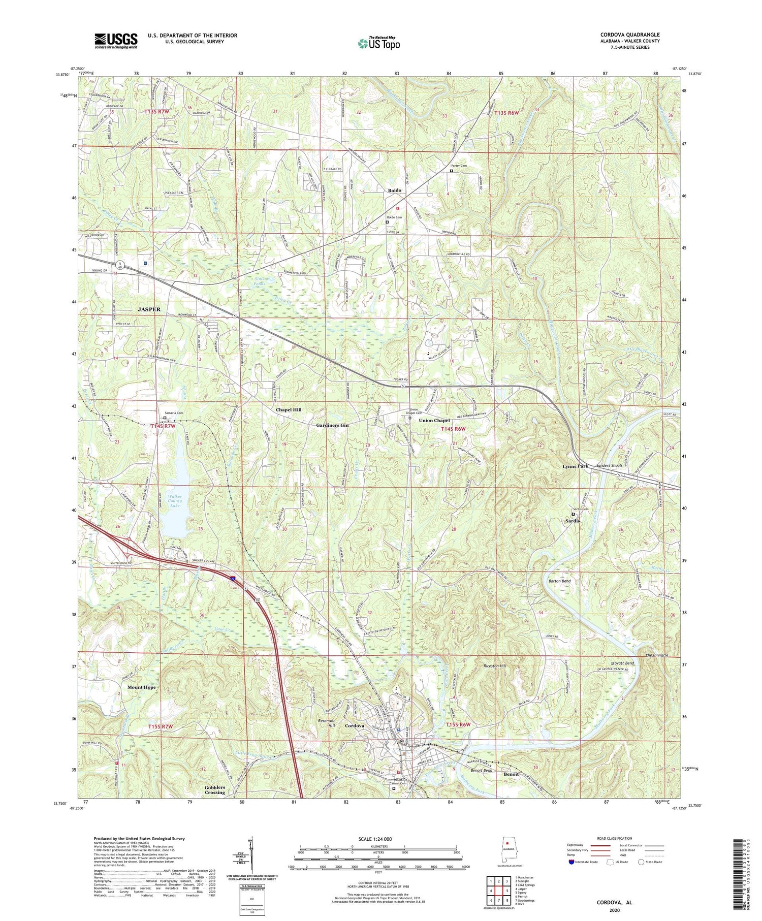 Cordova Alabama US Topo Map Image
