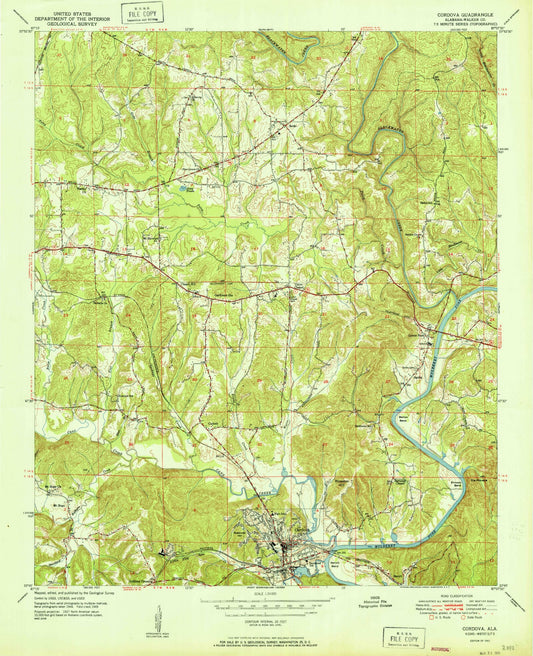 Classic USGS Cordova Alabama 7.5'x7.5' Topo Map Image