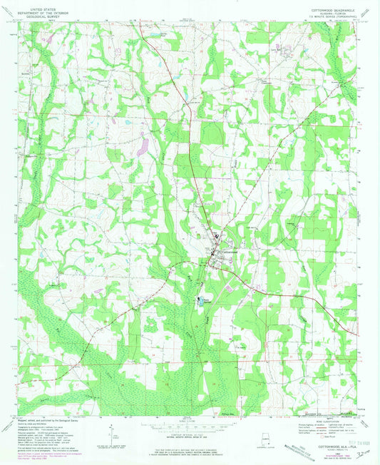 Classic USGS Cottonwood Alabama 7.5'x7.5' Topo Map Image