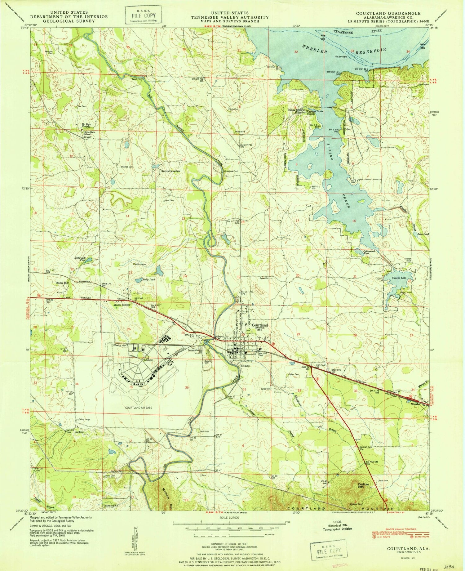 Classic USGS Courtland Alabama 7.5'x7.5' Topo Map Image
