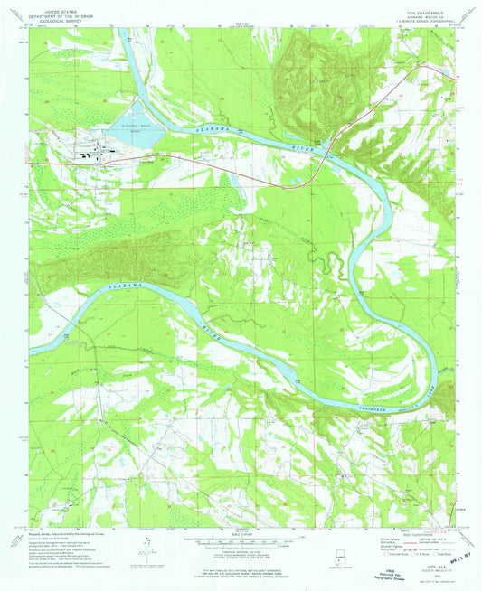 Classic USGS Coy Alabama 7.5'x7.5' Topo Map Image
