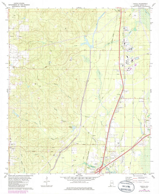 Classic USGS Creola Alabama 7.5'x7.5' Topo Map Image