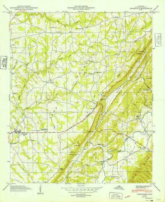 Classic USGS Crossville Alabama 7.5'x7.5' Topo Map Image